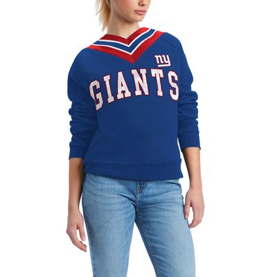 Women's Tommy Hilfiger Royal New York Giants Heidi V-Neck Pullover Sweatshirt