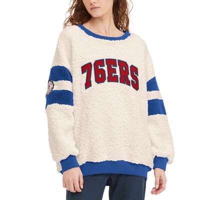 Women's Tommy Jeans Oatmeal/Royal Philadelphia 76ers Mindy Sherpa Pullover Sweatshirt