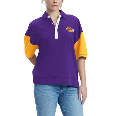 Women's Tommy Jeans Purple Los Angeles Lakers Taya Puff Sleeve Pique Polo Shirt