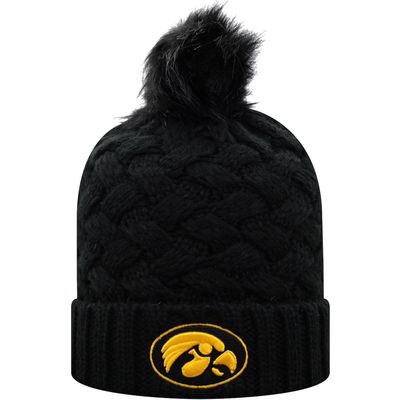 Women's Top of the World Black Iowa Hawkeyes Frankie Cuffed Knit Hat with Pom