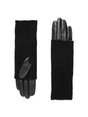 Women's Touch Tech Leather & Knit Gloves - Black - Size Small