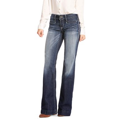 Women's Trouser Mid Rise Stretch Entwined Wide Leg Jeans in Marine, Size: 25 X-Long by Ariat