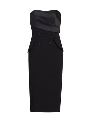 Women's Tuxedo Strapless Twill Midi-Dress - Black - Size 10