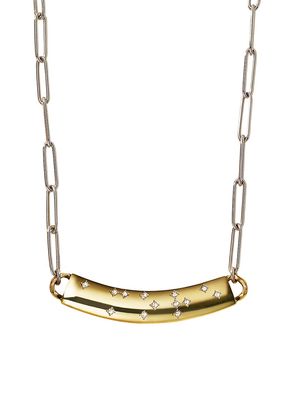 Women's Two-Tone 18K Gold & Diamond Braille "Amore" Bar Pendant Necklace - Gold
