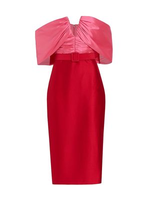 Women's Two-Tone Off-The-Shoulder Cocktail Dress - Red Fuchsia - Size 16