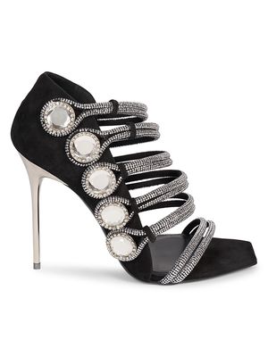 Women's Uma 95MM Suede & Crystal Sandals - Silver - Size 6.5