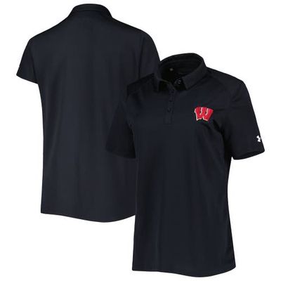 Women's Under Armour Black Wisconsin Badgers Tech Mesh Performance Polo