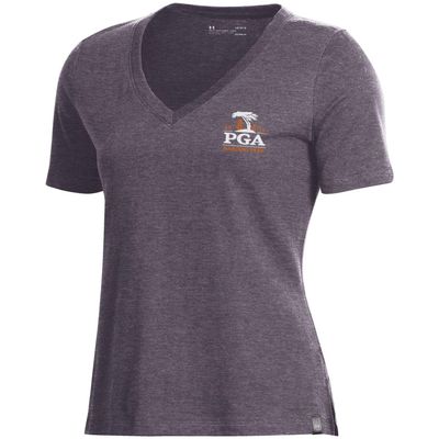 Women's Under Armour Heathered Gray 2020 PGA Championship Perfect Cotton V-Neck T-Shirt
