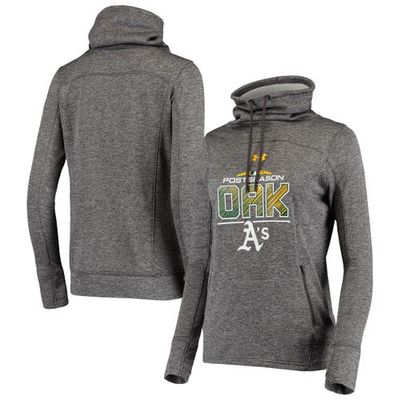 Women's Under Armour Heathered Gray Oakland Athletics 2018 Postseason Block Plate Tri-Blend Pullover Hoodie in Heather Gray