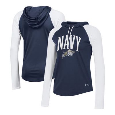 Women's Under Armour Navy Navy Midshipmen Gameday Mesh Performance Raglan Hooded Long Sleeve T-Shirt