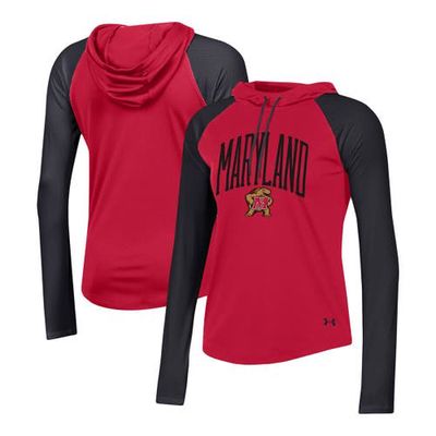 Women's Under Armour Red Maryland Terrapins Gameday Mesh Performance Raglan Hooded Long Sleeve T-Shirt