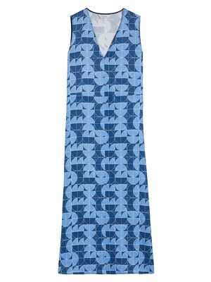 Women's Urlo Printed Linen Midi-Dress - Blue - Size 2