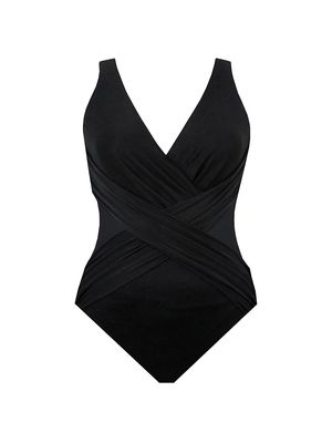 Women's V-Neck Illusionists Crossover One-Piece Swimsuit - Black - Size 16 - Black - Size 16