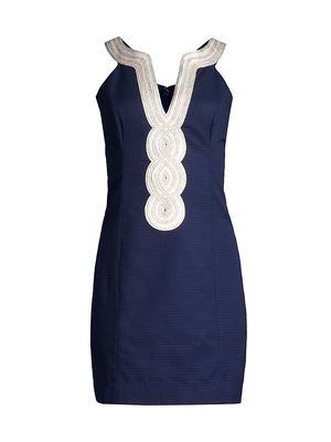 Women's Valli Embroidered Soutache Slip Dress - Navy - Size 2