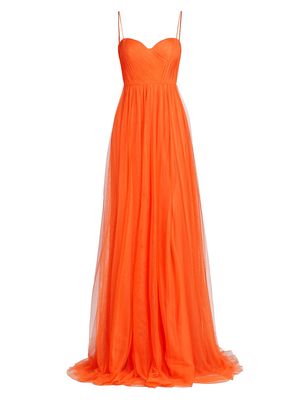 Women's Veria Sleeveless Pleated Tulle Gown - Vibrant Orange - Size 6