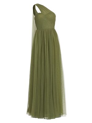 Women's Verris Tulle One-Shoulder A-Line Dress - Olive Green - Size 8