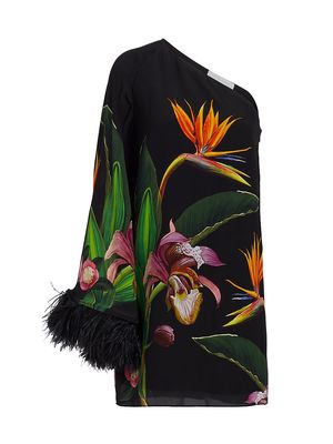 Women's Vida Feather One-Shoulder Minidress - Orchid Black - Size 10