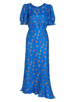 Women's Vida Silk-Blend Paisley Jacquard Maxi Dress - Lapis Multi - Size 2