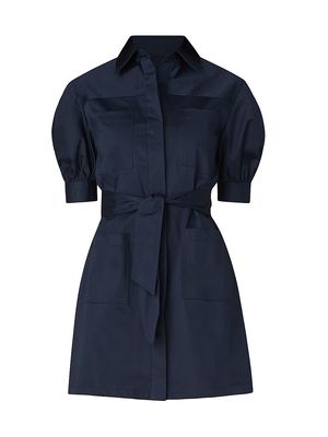 Women's Vince Cotton Sateen Tie-Waist Shirtdress - Navy - Size 10