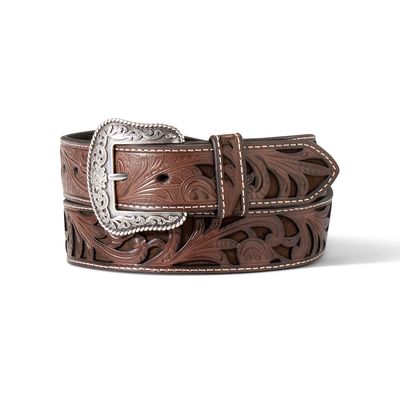 Women's Vine Emboss Belt in Brown Leather, Size: Large by Ariat