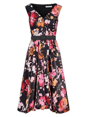 Women's Viola Floral Organza Bubble-Hem Midi-Dress - Saffron Black - Size 2