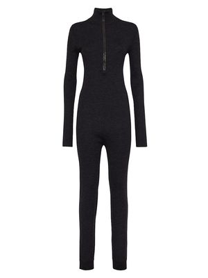 Women's Virgin Wool And Cashmere Lightweight Rib Knit Jumpsuit - Anthracite - Size Small