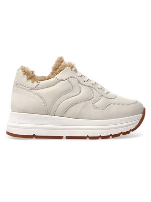 Women's Voile Blanche Maran Leather & Shearling Platform Sneaker - Nappa Ice - Size 7 - Nappa Ice - Size 7