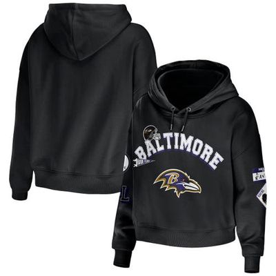 Women's WEAR by Erin Andrews Black Baltimore Ravens Plus Size Modest Cropped Pullover Hoodie