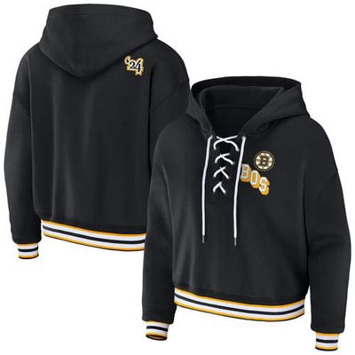 Women's WEAR by Erin Andrews Black Boston Bruins Lace-Up Pullover Hoodie