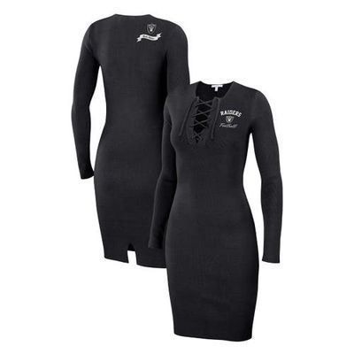 Women's WEAR by Erin Andrews Black Las Vegas Raiders Lace Up Long Sleeve Dress