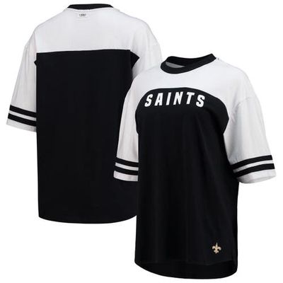 Women's WEAR By Erin Andrews Black New Orleans Saints Sporty Sleeve Stripe Tri-Blend T-Shirt