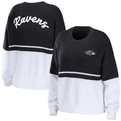 Women's WEAR by Erin Andrews Black/White Baltimore Ravens Chunky Script Wordmark Pullover Sweater