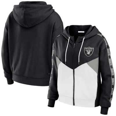 Women's WEAR by Erin Andrews Black/White Las Vegas Raiders Color-Block Full-Zip Hoodie