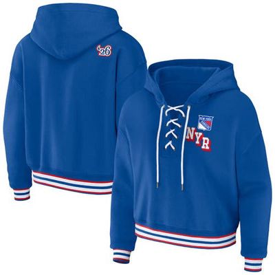 Women's WEAR by Erin Andrews Blue New York Rangers Lace-Up Pullover Hoodie