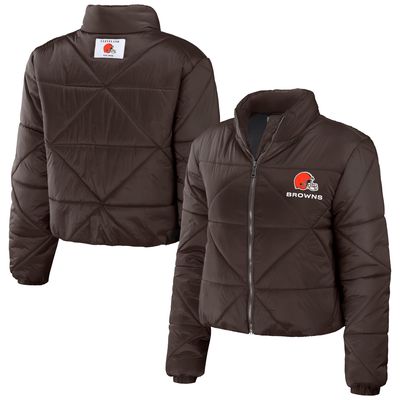 Women's WEAR by Erin Andrews Brown Cleveland Browns Cropped Puffer Full-Zip Jacket