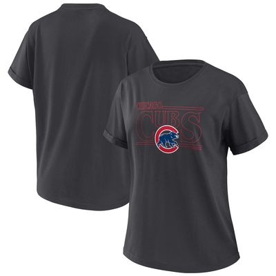 Women's WEAR by Erin Andrews Charcoal Chicago Cubs Oversized Boyfriend T-Shirt