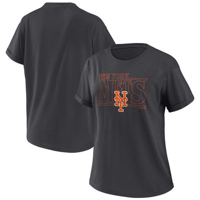 Women's WEAR by Erin Andrews Charcoal New York Mets Oversized Boyfriend T-Shirt
