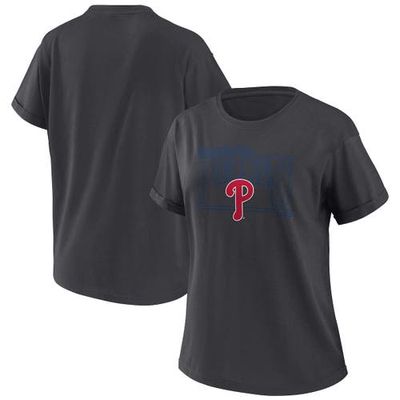 Women's WEAR by Erin Andrews Charcoal Philadelphia Phillies Oversized Boyfriend T-Shirt