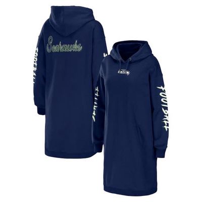 Women's WEAR by Erin Andrews College Navy Seattle Seahawks Hoodie Dress