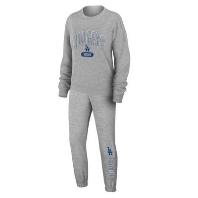 Women's WEAR by Erin Andrews Gray Los Angeles Dodgers Plus Size Knitted Lounge Set