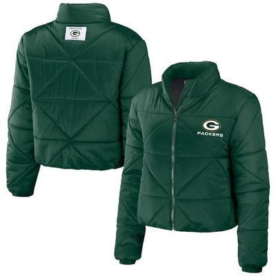 Women's WEAR by Erin Andrews Green Green Bay Packers Cropped Puffer Full-Zip Jacket