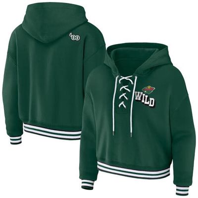 Women's WEAR by Erin Andrews Green Minnesota Wild Lace-Up Pullover Hoodie