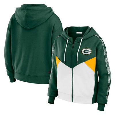 Women's WEAR by Erin Andrews Green/White Green Bay Packers Plus Size Color Block Full-Zip Hoodie