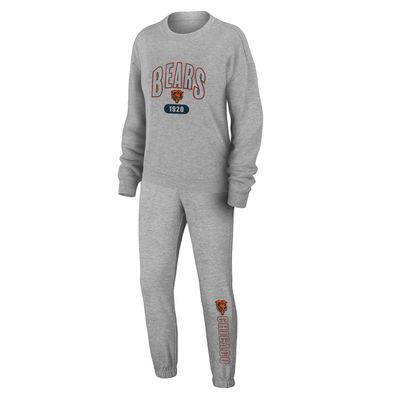 Women's WEAR by Erin Andrews Heather Gray Chicago Bears Plus Size Knitted Tri-Blend Long Sleeve T-Shirt & Pants Lounge Set