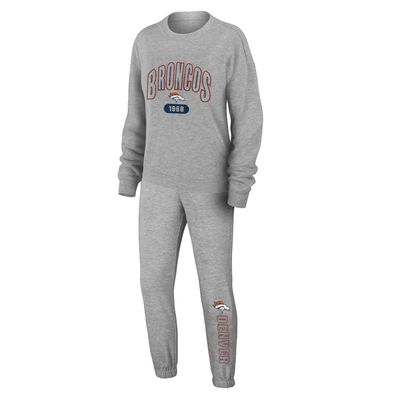 Women's WEAR by Erin Andrews Heather Gray Denver Broncos Knit Long Sleeve Tri-Blend T-Shirt & Pants Sleep Set