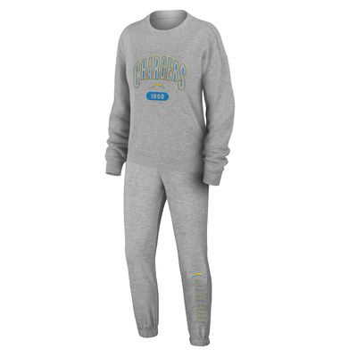 Women's WEAR by Erin Andrews Heather Gray Los Angeles Chargers Knit Long Sleeve Tri-Blend T-Shirt & Pants Sleep Set