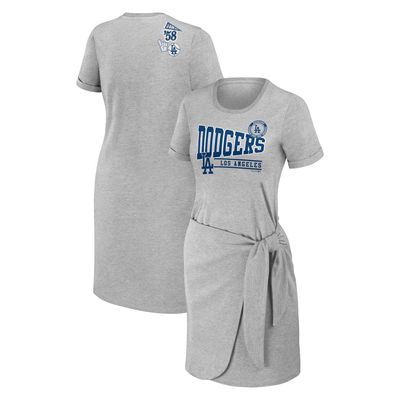 Women's WEAR by Erin Andrews Heather Gray Los Angeles Dodgers Knotted T-Shirt Dress