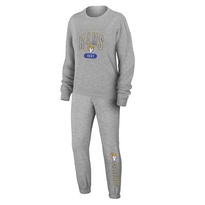 Women's WEAR by Erin Andrews Heather Gray Los Angeles Rams Knit Long Sleeve Tri-Blend T-Shirt & Pants Sleep Set