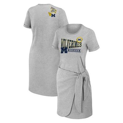 Women's WEAR by Erin Andrews Heather Gray Michigan Wolverines Knotted T-Shirt Dress