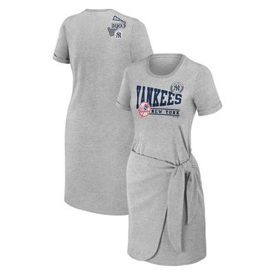 Women's WEAR by Erin Andrews Heather Gray New York Yankees Plus Size Knotted T-Shirt Dress